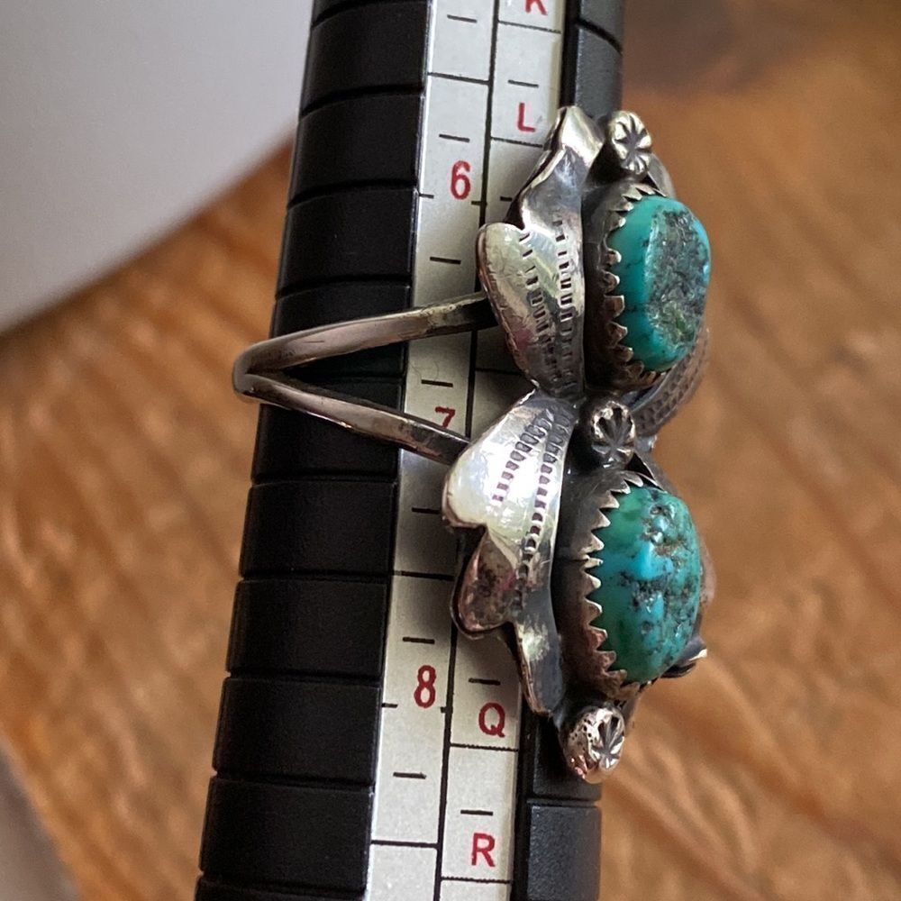 💛 Vintage Navajo Sterling Silver Turquoise Flower Ring - Picture 3 of 5